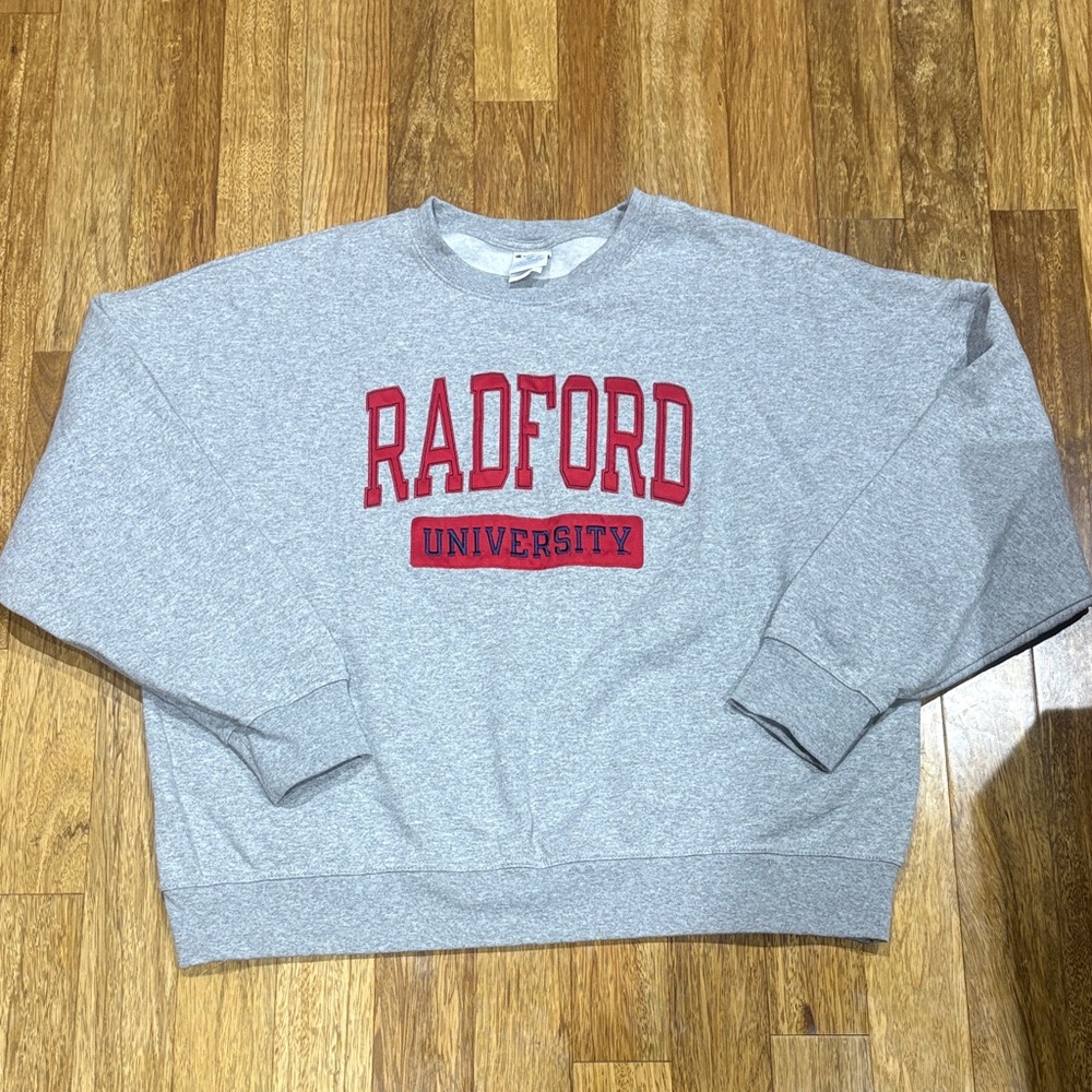 Champion Gray Crewneck Sweatshirt with Red Radford University Lettering